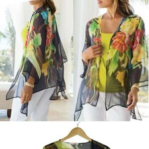 Soft Surroundings 100% Silk Open Front
Floral Kimono Blouse
